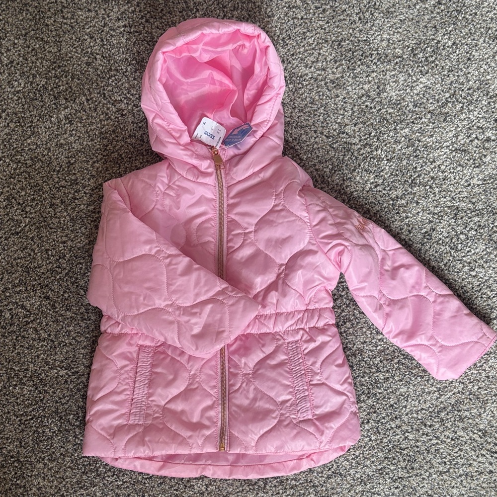 Girls' Pink Quilted Hooded Jacket